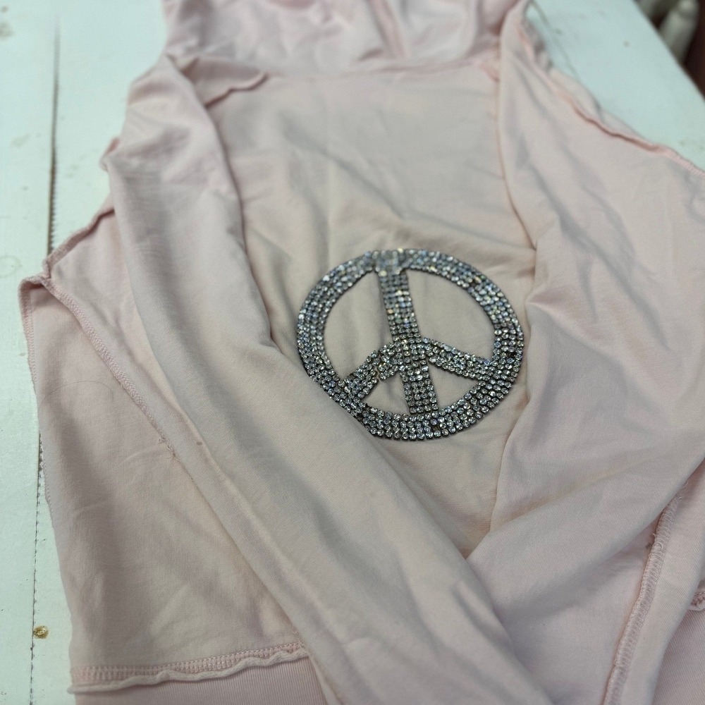 Twisted Heart Pink Rhinestone Hoodie Peace Crystal Detail Womens Size L‎ - Picture 5 of 6